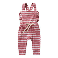 Baby Girl Backless Striped Ruffle Romper