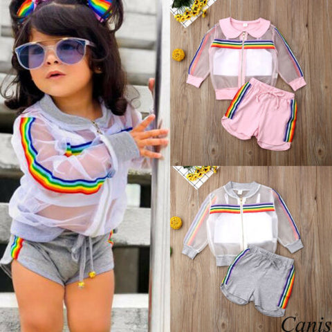 Baby Girl Rainbow Striped Coat Outfit