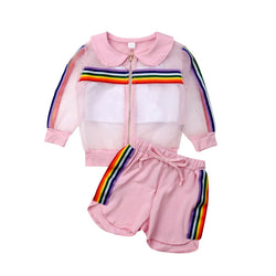 Baby Girl Rainbow Striped Coat Outfit