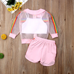 Baby Girl Rainbow Striped Coat Outfit