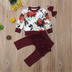 Baby Girl Long Sleeve Flower Ruffle Outfit