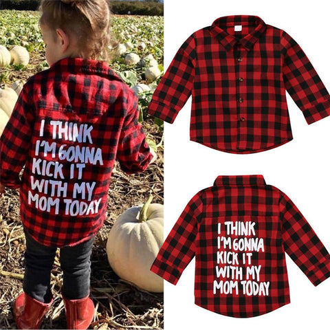 Kids Long Sleeve Button Down Red Plaid Flannel Shirt