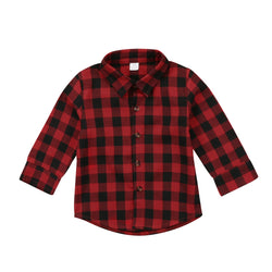 Kids Long Sleeve Button Down Red Plaid Flannel Shirt