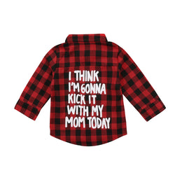 Kids Long Sleeve Button Down Red Plaid Flannel Shirt