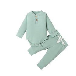 Baby Outfits Two Piece Solid Sets Infant Toddler Newborn Girls Boys Autumn Winter Baby Girl Boy Long Sleeve Romper Pants 0-24M