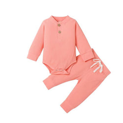 Baby Outfits Two Piece Solid Sets Infant Toddler Newborn Girls Boys Autumn Winter Baby Girl Boy Long Sleeve Romper Pants 0-24M