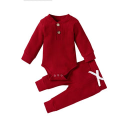 Baby Outfits Two Piece Solid Sets Infant Toddler Newborn Girls Boys Autumn Winter Baby Girl Boy Long Sleeve Romper Pants 0-24M