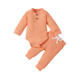 Baby Outfits Two Piece Solid Sets Infant Toddler Newborn Girls Boys Autumn Winter Baby Girl Boy Long Sleeve Romper Pants 0-24M