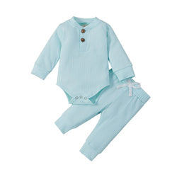 Baby Outfits Two Piece Solid Sets Infant Toddler Newborn Girls Boys Autumn Winter Baby Girl Boy Long Sleeve Romper Pants 0-24M