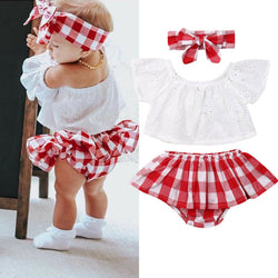 Baby Girl Off Shoulder Plaid Outfit