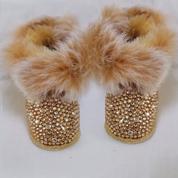 Faux Fur Crystallized Boots Set