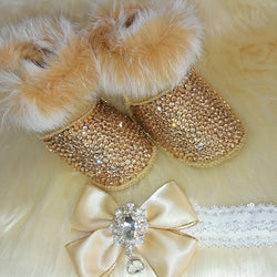 Faux Fur Crystallized Boots Set