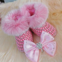 Faux Fur Crystallized Boots Set