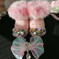 Faux Fur Crystallized Boots Set