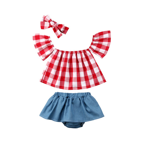 Baby Girl Red Checkered Summer Outfit