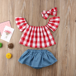 Baby Girl Red Checkered Summer Outfit