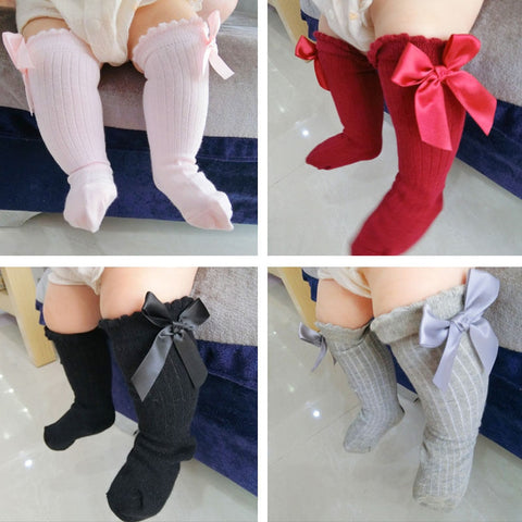 Baby Bow Knee High Long Soft Cotton Lace Anti-Slip Socks